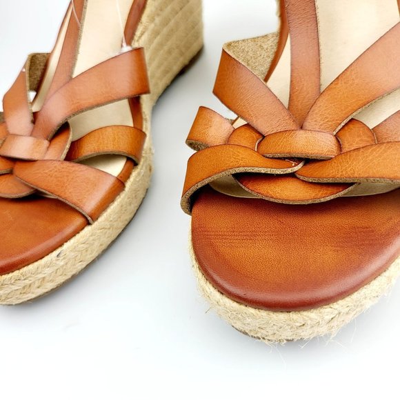NEW ROCK & CANDY Brown Leather Espadrilles Wedge‎ 10 Platform Open Toe Strappy - Picture 8 of 13